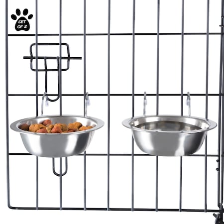 Pet Adobe Set of 2 Stainless Steel Hanging Pet Bowls, Cage, Kennel, for Food and Water, Dogs / Cats, 8-Fl Oz 993010VAK